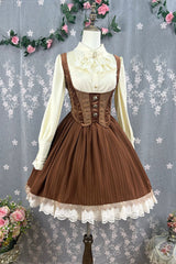 [Dreamlike Realm] Sleeveless Printed Ruffled Embroidered Bustier Elegant Sweet Lolita Jsk Dress 4 Colors - Brown(Short) - 23