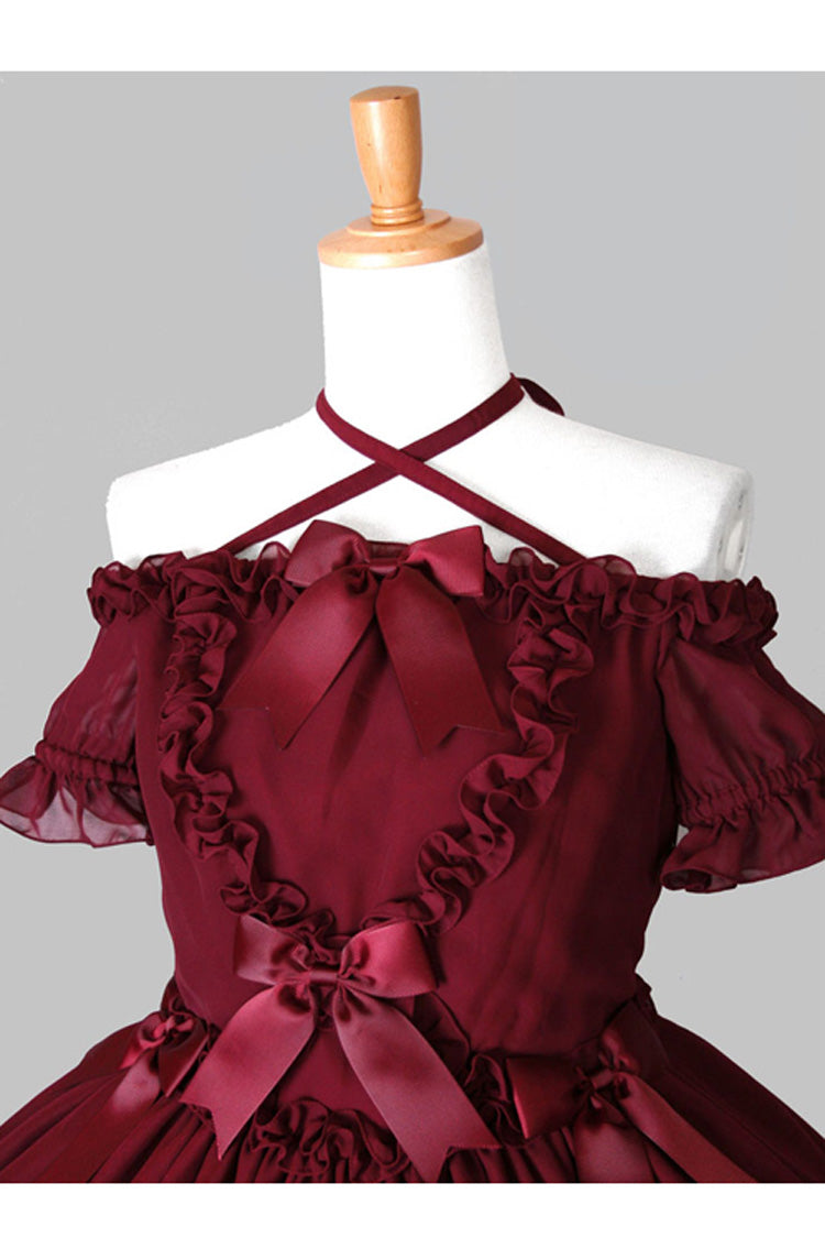 Chiffon Binding Strap Short Sleeves Boat Neck Classic Lolita Dress - Product - 4