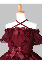 Chiffon Binding Strap Short Sleeves Boat Neck Classic Lolita Dress - Product - 4