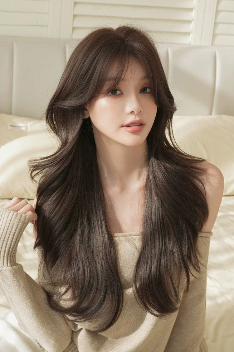 Cool Black Brown Effortless Layered Sweet Lolita Long Voluminous Big Wave Wig - Cool-Black-Brown - 1