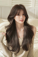 Cool Black Brown Effortless Layered Sweet Lolita Long Voluminous Big Wave Wig - Cool-Black-Brown - 1
