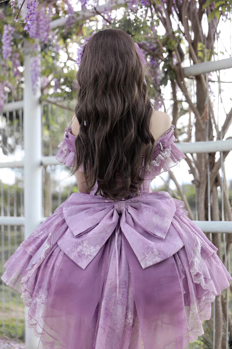 Purple [Wisteria Wonderland] Double-Layered Bow Lace-Up Sweet Elegant Princess Ballet Lolita Jsk Dress - Product - 5