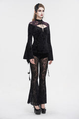 Black Cutout Flared Sleeved Floral Embossed Women's Gothic Shirt - Product - 6