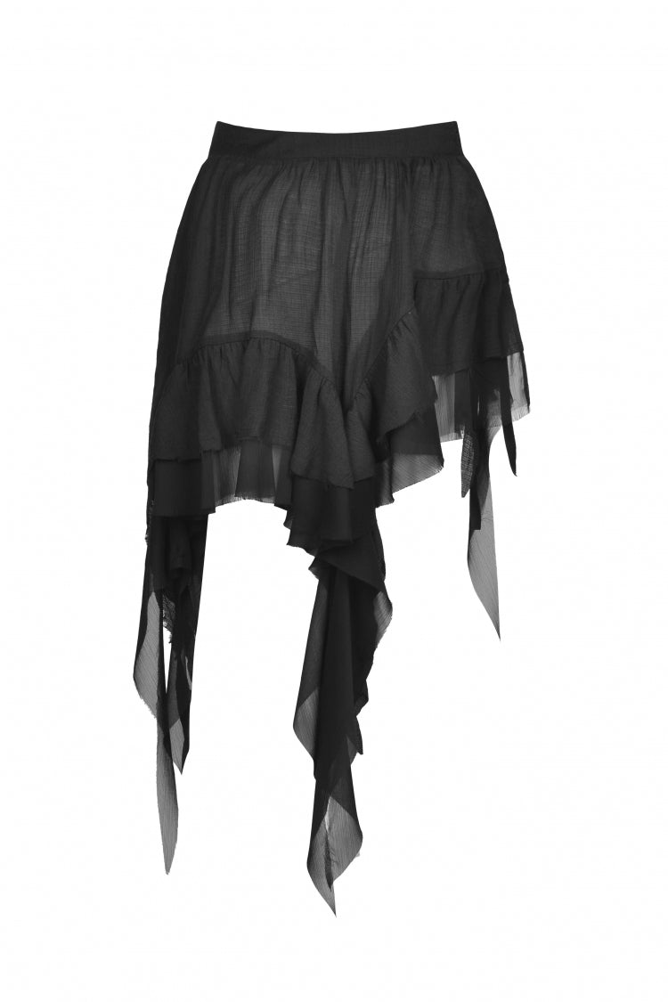 Black Multi-Layered Irrgular Hem Women's Punk Tasseled Skirt - Product - 15