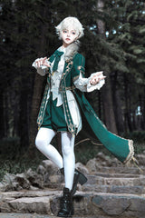 Green [Theocratic Messenger] Embroidery Classic Military Gorgeous Handsome Ouji Lolita Coat Blouse Shorts Set - Product - 2