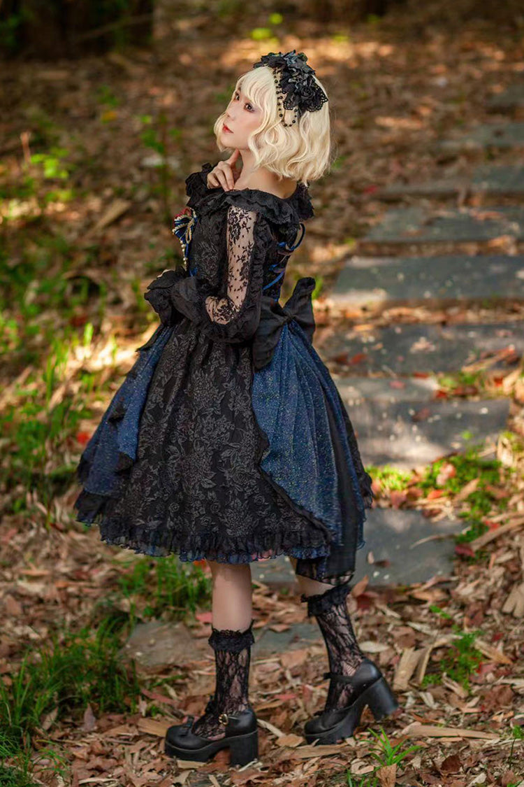 Black/Blue Ruffle Cardigan Bowknot Lace Classic Lolita Dress - Product - 6