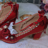 Bowknot Lace Sweet Lolita High Heels 6 Colors - Red - 11