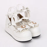 Round toe Bowknot Pearl Chain Classic Lolita Shoes - Product - 3