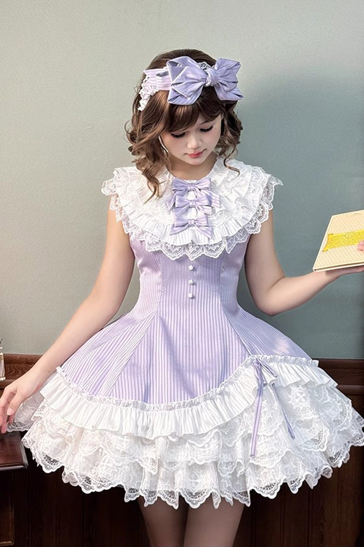 Purple [Miss Tsundere] Sleeveless Multi-Layered Ruffle Bowknot Lace Asymmetric Sweet Princess Lolita Dress - Product - 6