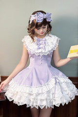 Purple [Miss Tsundere] Sleeveless Multi-Layered Ruffle Bowknot Lace Asymmetric Sweet Princess Lolita Dress - Product - 6