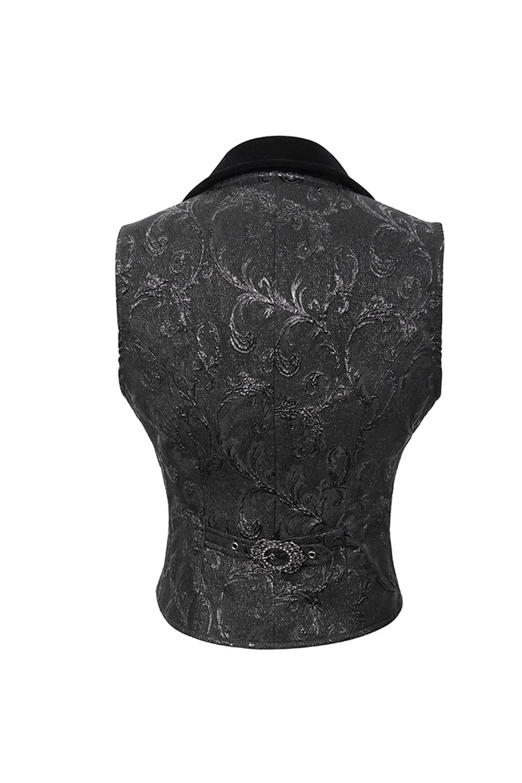 Black Velvet 3D Jacquard Low Collar Women's Gothic Waistcoat - Product - 8