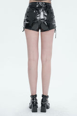 Black Stretch Shiny Panel Diamond Mesh Sexy Women's Gothic Shorts - Product - 4