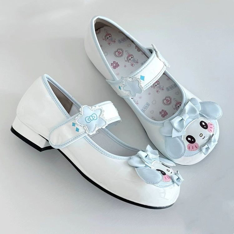 Cute Bunny Bowknot Round-Toe Low Heel Sweet Lolita Mary Jane Shoes 3 Colors - Sky-Blue - 1