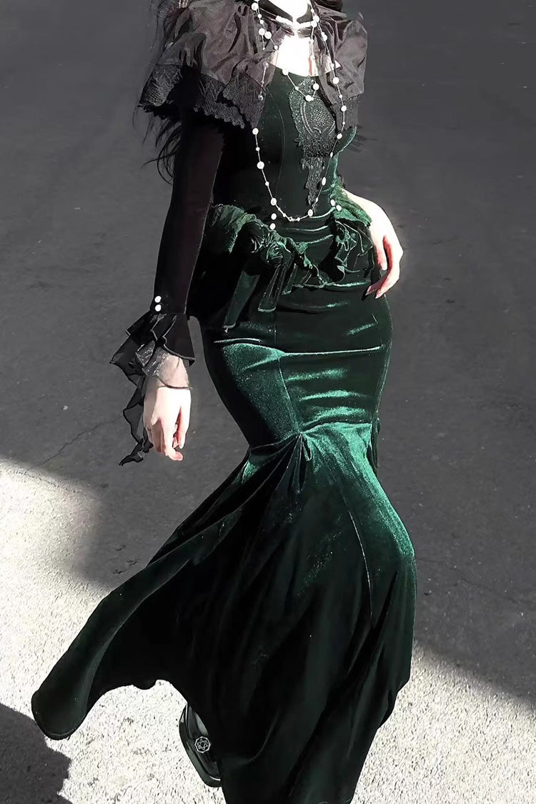Green [Dark Forest] Ruffle Embroidery Slim Elegant Lolita Jsk Fishtail Dress - Product - 5