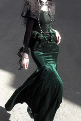 Green [Dark Forest] Ruffle Embroidery Slim Elegant Lolita Jsk Fishtail Dress - Product - 5