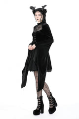Black Long Trumpet Sleeves Spliced Lace-Up Spider Mesh Women's Gothic Velvet Wedding Dress - Product - 11