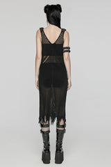 Black V Collar Sleeveless Plunging Mesh Women's Gothic Dress - Product - 3