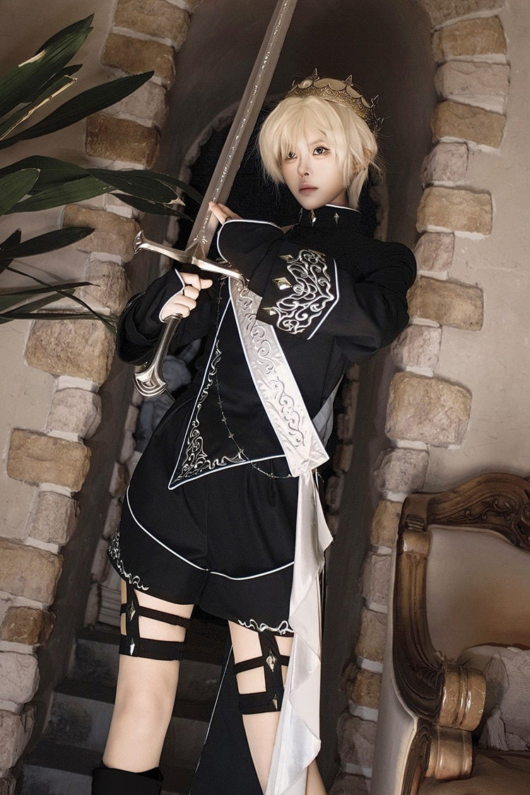 Black [Sword of Oath] Long Sleeves Embroidered Gothic Vintage Knight Prince Ouji Lolita Set - Product - 4