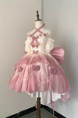 Gradient Pink Hanayome Hollow Bowknot Sweet Princess Lolita Dress - Product - 2