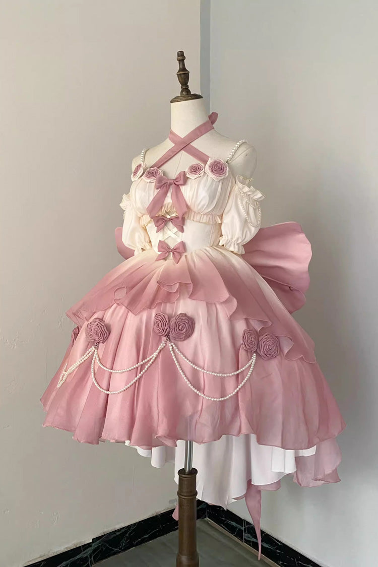 Gradient Pink Hanayome Hollow Bowknot Sweet Princess Lolita Dress - Product - 2