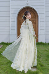 Green [Jade Green Grapes] High Waisted Embroidered Women's Sweet Hanfu Dress Set - Product - 6