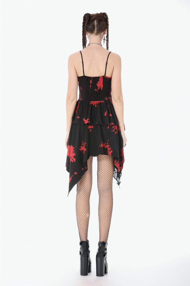 Black/Red Sleeveless Irregular Mesh Tie Dye Women's Punk Slip Dress - Product - 4