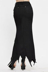 Black Short Front Long Back Worn Nipped Waist Punk Twill Package Hip Half Fishtail Skirt - Product - 4