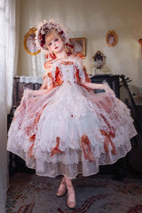 Red [Glazed Phantom] Off Shoulder Ruffle Hanayome Bowknot Lace Sweet Elegant Lolita Dress - Product - 5