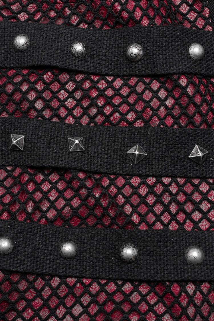 Cracked Leather Stitching Metal Rivet Decoration Mesh Men's Steampunk Pants 2 Colors - Product - 13
