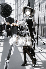 Black/White [Little Witch] Ruffle Embroidery Bowknot Gothic Lolita Jsk Dress Full Set - Product - 3