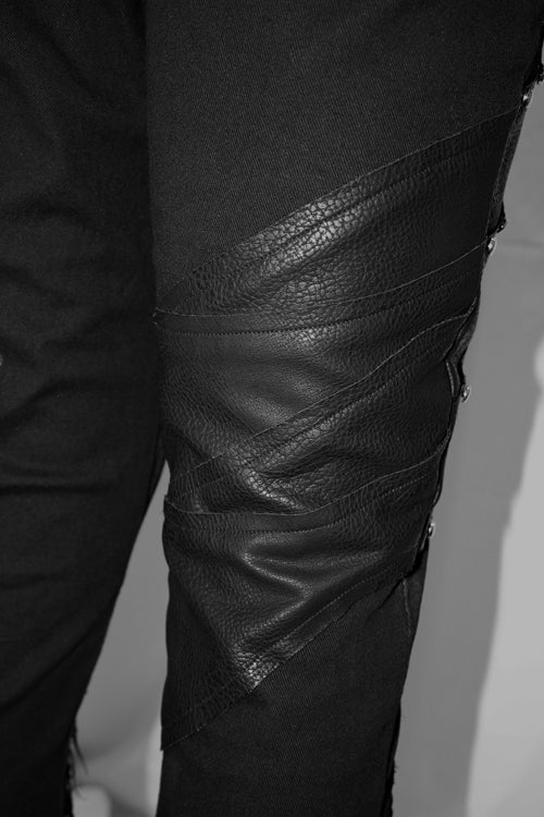 Black Heavy Metal Patchwork Hand Painted Pockets Mens Pants - Product - 5