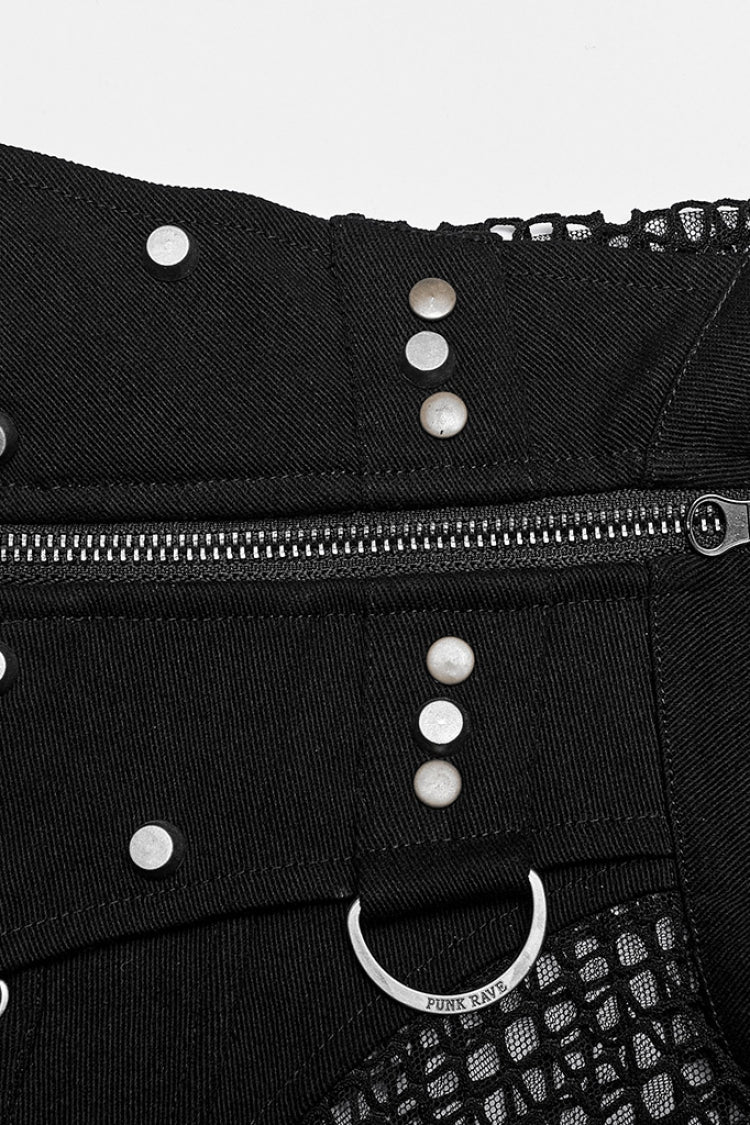 High Collar Sleeveless Rivet Decoration Sheer Mesh Men's Steampunk Vest 2 Colors - Product - 5