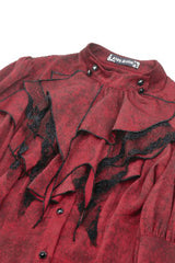 Red Multi-Layered Frilly Lace Long Hime Sleeves Lace-Up Women's Gothic Blouse - Product - 14