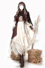 White/Brown Wandering Witch Cloak Long Sleeves Daily Irregular Lolita Dress - White/Brown - 1