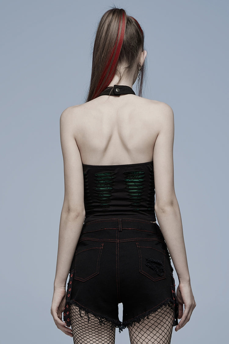 Sleeveless Spider Print Hollow Stitching Ripped Women's Steampunk Vest 3 Colors - Product - 3