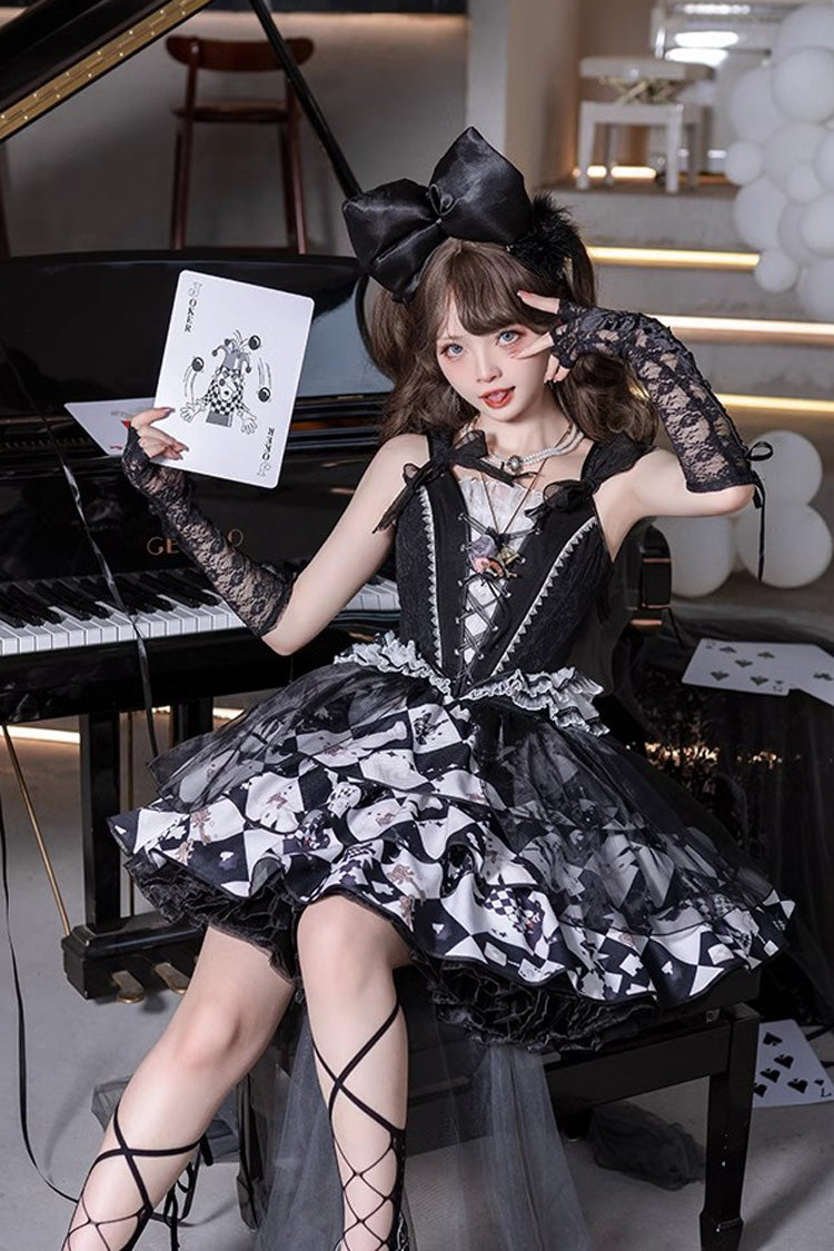 Black/White [Board Games] Triple-Layered Print Ruffle Vintage Lolita Skirt - Product - 6