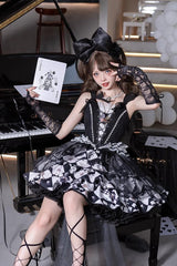 Black/White [Board Games] Triple-Layered Print Ruffle Vintage Lolita Skirt - Product - 6
