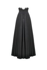 Black Embroidered Lace Trim Pleated Women's Gothic Maxi Skirt - Product - 3