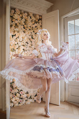 Pink/Purple [Rose Memoirs] Sleeveless Multi-Layered Bowknot Lace Sweet Lolita Skirt Set - Product - 7
