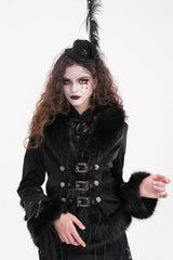 Black Faux Fur Bucket-up Chain Women's Gothic Jacket - Black - 1