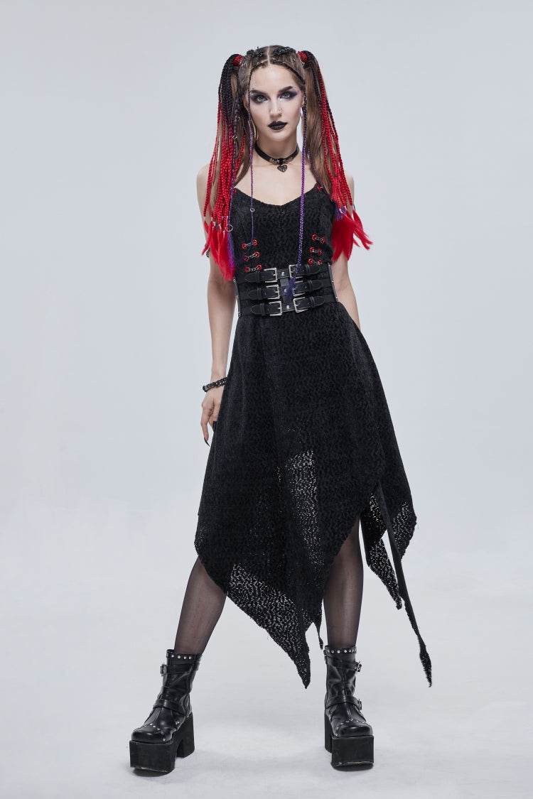 Black Cut-Out Slim Fit Studded Buckled Women's Gothic Faux Leather Girdle - Product - 5