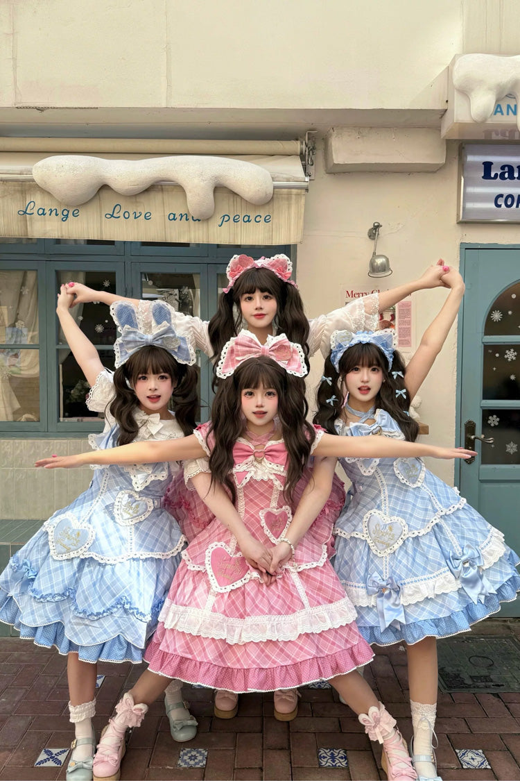 Blue [Candy Cream Puff Strawberry Cake] Multi-Layered Printed Ruffled Bow Plus Size Sweet Princess Lolita Dress 2 Versions - Product - 8