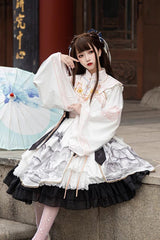 Chinese Style Long Sleeves Landscape Painting Print Bowknot Sweet Elegant Lolita Dress 2 Colors - Product - 10