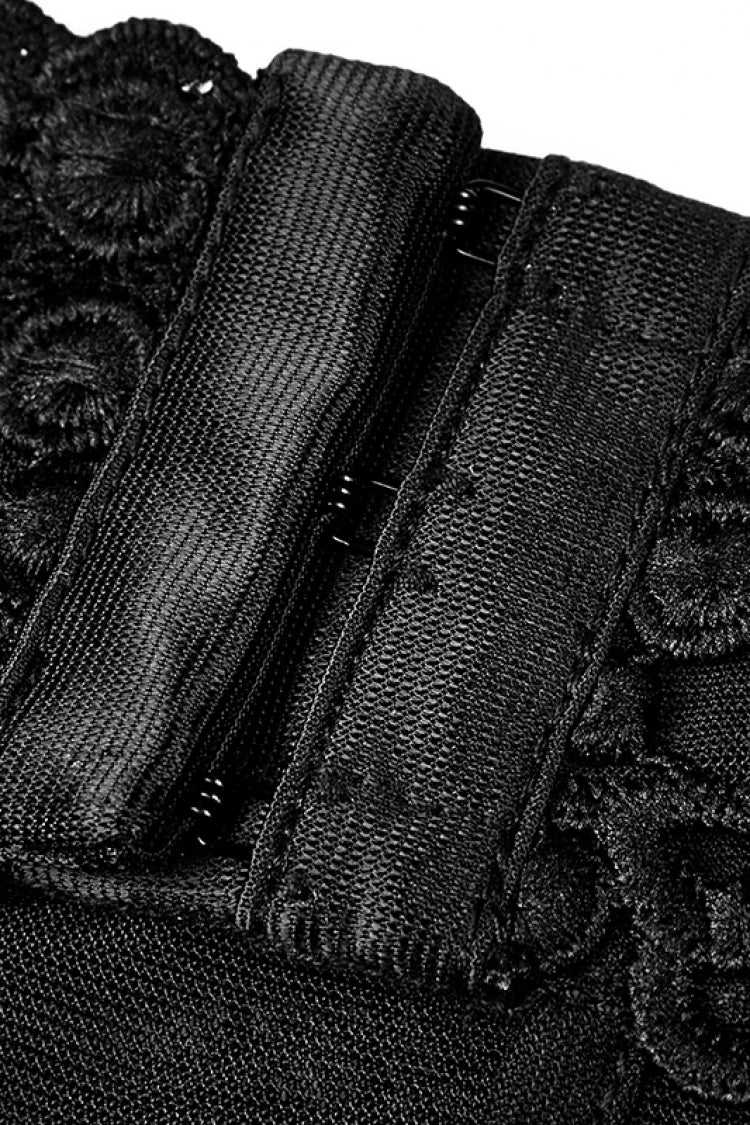 Black High Collar Sleeveless Stitching Lace Lace-Up Mesh Women's Gothic T-Shirt - Product - 8