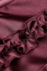 Wine Red Point Collar Short Puff Sleeves Ruffled Women's Gothic Elegant Blouse - Product - 15