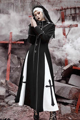 Black [The Trial of a Nun] Cross Print Hollow Cardigan Stitching Gothic Lolita Long Coat - Product - 4