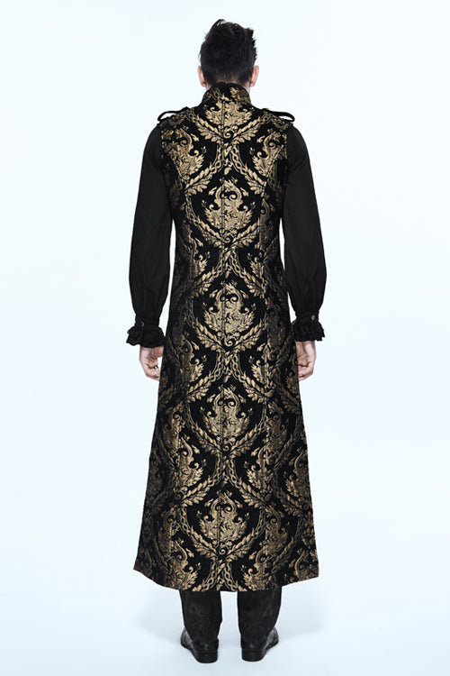 Black And Gold Court Floral Gothic Mens Long Coat - Product - 3