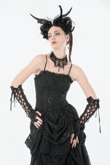 Black Sleeveless Multi-Layered Embroidered Women's Gothic Peplum Court Slip Dress - Black - 1