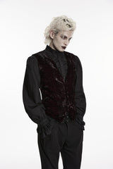 Black/Red V Collar Printed Slim Buckled Men's Gothic Retro Velvet Vest - Product - 6