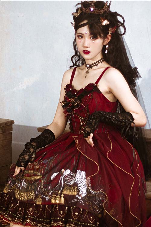 Red Rotten Forest Chiffon Gothic Lolita JSK Dress - Product - 4